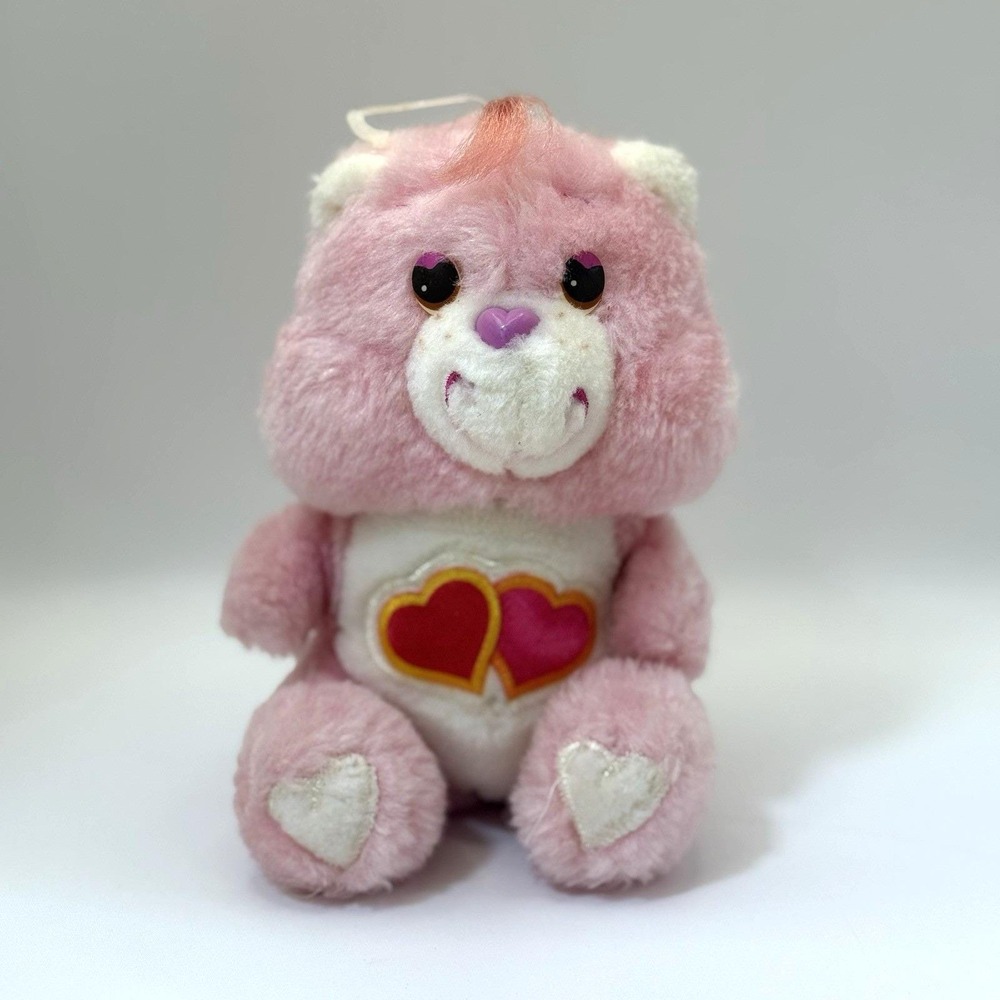 Vintage 1983 Care Bears Love-a-Lot Bear Plush 8" Pink Two Hearts Belly Kenner